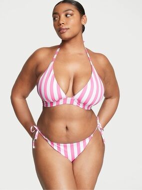 VICTORIA’S SECRET STRING BIKINI SET CHEEKY CABANA PINK & WHITE STRIPED NWOT XS
